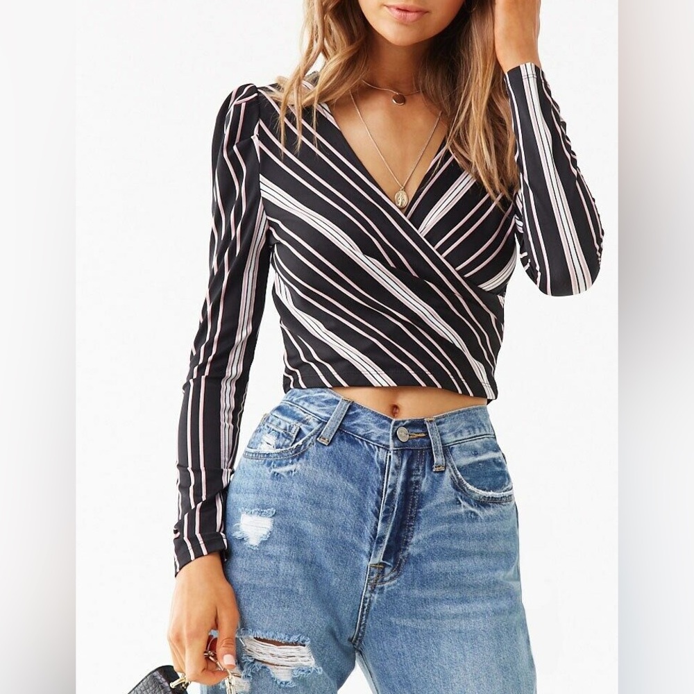Iris Striped Surplice Top
